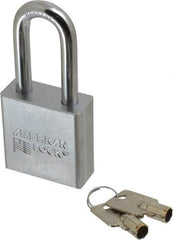 American Lock - 3/4" Shackle Clearance, Keyed Different Tubular Padlock - 3/8" Shackle Diam, Steel - Caliber Tooling