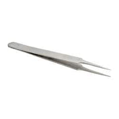 Value Collection - 4-3/4" OAL 2A-SS Precision Tweezers - Rounded Flat Tip with Tapered Edge - Caliber Tooling