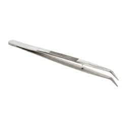 Value Collection - 5-7/8" OAL Stainless Steel Assembly Tweezers - Bent Point with Serrated Shank, Smooth Tip - Caliber Tooling