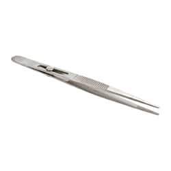 Value Collection - 5-3/4" OAL Stainless Steel Assembly Tweezers - Slide Locking Broad Point, Serrated Body/Tip - Caliber Tooling