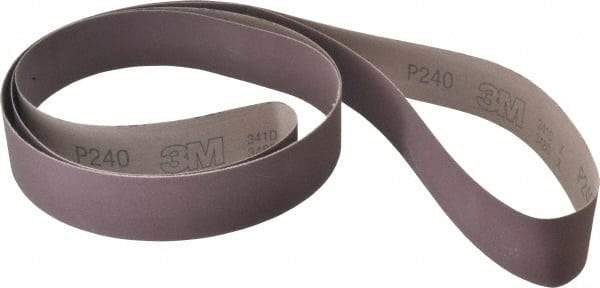 3M - 2" Wide x 132" OAL, 240 Grit, Aluminum Oxide Abrasive Belt - Aluminum Oxide, Very Fine, Coated, X Weighted Cloth Backing, Series 341D - Caliber Tooling