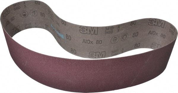 3M - 4" Wide x 48" OAL, 80 Grit, Aluminum Oxide Abrasive Belt - Aluminum Oxide, Medium, Coated, X Weighted Cloth Backing, Series 341D - Caliber Tooling