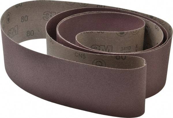 3M - 4" Wide x 132" OAL, 80 Grit, Aluminum Oxide Abrasive Belt - Aluminum Oxide, Medium, Coated, X Weighted Cloth Backing, Series 341D - Caliber Tooling