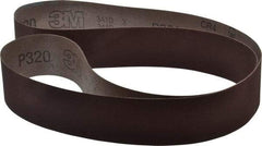 3M - 2" Wide x 60" OAL, 320 Grit, Aluminum Oxide Abrasive Belt - Aluminum Oxide, Extra Fine, Coated, X Weighted Cloth Backing, Series 341D - Caliber Tooling