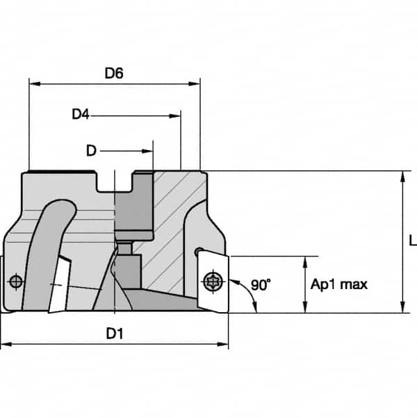 Kennametal - 4 Inserts, 40mm Cut Diam, Indexable Square-Shoulder Face Mill - 0° Lead Angle, 40mm High - Caliber Tooling