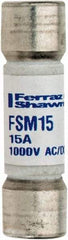 Ferraz Shawmut - 1,000 VAC/VDC, 15 Amp, Fast-Acting Multimeter Fuse - 38mm OAL, 20 at AC/DC kA Rating, 10.3mm Diam - Caliber Tooling