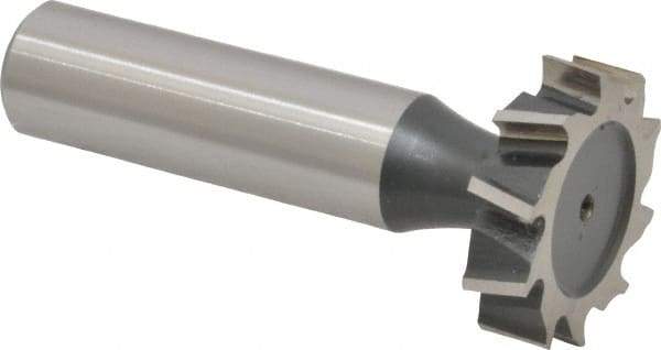 Interstate - 1" Diam x 1/4" Face Width, High Speed Steel, 12 Teeth, Shank Connection Woodruff Keyseat Cutter - Uncoated, 2-1/4" OAL x 1/2" Shank, Staggered Teeth, ANSI 808, Old Standard 15 - Caliber Tooling