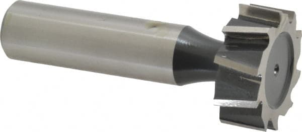 Interstate - 1" Diam x 3/8" Face Width, High Speed Steel, 10 Teeth, Shank Connection Woodruff Keyseat Cutter - Uncoated, 2-3/8" OAL x 1/2" Shank, Staggered Teeth, ANSI 1208, Old Standard 152 - Caliber Tooling