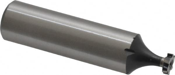 Interstate - 1/4" Diam x 1/16" Face Width, High Speed Steel, 6 Teeth, Shank Connection Woodruff Keyseat Cutter - Uncoated, 2-1/16" OAL x 1/2" Shank, Staggered Teeth, ANSI 202, Old Standard 201 - Caliber Tooling