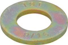 Made in USA - 9/16" Screw, Grade 8 Alloy Steel SAE Flat Washer - 19/32" ID x 1-3/16" OD, 0.121" Thick, Zinc Yellow Dichromate Finish - Caliber Tooling