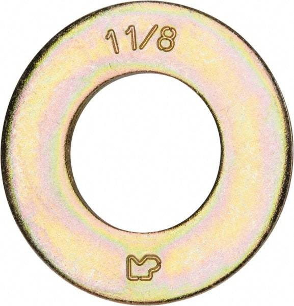 Made in USA - 1-1/8" Screw, Grade 8 Alloy Steel SAE Flat Washer - 1-3/16" ID x 2-1/4" OD, 0.16" Thick, Zinc Yellow Dichromate Finish - Caliber Tooling