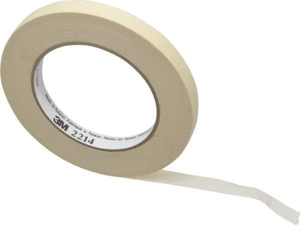 3M - 1/2" Wide x 60 Yd Long Tan Paper Masking Tape - Series 2214, 5.4 mil Thick, 23 In/Lb Tensile Strength - Caliber Tooling