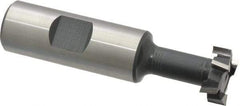 Interstate - 25/32" Cut Diam, 21/64" Cut Width, 13/32" Neck Diam, 3/4" Shank Diam, 3-1/4" OAL, High Speed Steel T-Slot Cutter - TiN Finish, 3/8" Bolt, 2-1/16" Shank Length, Staggered Teeth - Caliber Tooling