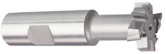 Made in USA - 2-7/32" Cut Diam, 1-3/32" Cut Width, 1-7/32" Neck Diam, 1-1/4" Shank Diam, 5-3/8" OAL, Carbide-Tipped T-Slot Cutter - Uncoated, 1-1/4" Bolt, 2-5/16" Shank Length, Staggered Teeth, 8 Teeth, Weldon Flat - Caliber Tooling