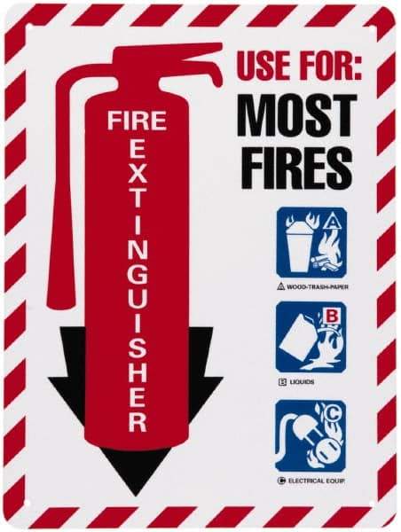 NMC - Fire Extinguisher - Use for: Most Fires, Pressure Sensitive Vinyl Fire Sign - 9" Wide x 12" High - Caliber Tooling