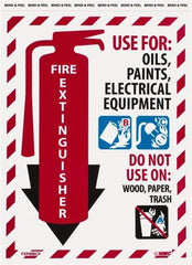 NMC - Fire Extinguisher - Use for: Oils, Paints, Electrical Equipment - Do Not Use on: Wood, Paper, Trash, Pressure Sensitive Vinyl Fire Sign - 9" Wide x 12" High - Caliber Tooling