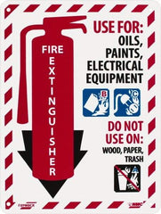 NMC - Fire Extinguisher - Use for: Oils, Paints, Electrical Equipment - Do Not Use on: Wood, Paper, Trash, Plastic Fire Sign - 9" Wide x 12" High - Caliber Tooling