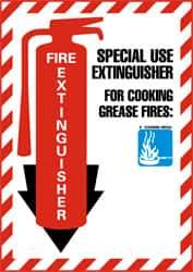 NMC - Fire Extinguisher - Special Use Extinguisher for Cooking Grease Fire:, Pressure Sensitive Vinyl Fire Sign - 9" Wide x 12" High - Caliber Tooling