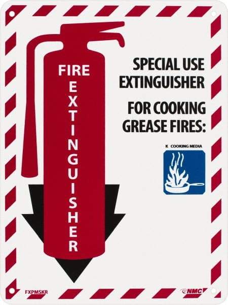 NMC - Fire Extinguisher - Special Use Extinguisher for Cooking Grease Fire:, Plastic Fire Sign - 9" Wide x 12" High - Caliber Tooling