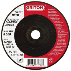 Value Collection - 60 Grit, 7" Wheel Diam, 1/8" Wheel Thickness, Type 27 Depressed Center Wheel - Aluminum Oxide, 8,500 Max RPM - Caliber Tooling