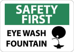 NMC - "Safety First - Eye Wash Fountain", 10" Long x 14" Wide, Aluminum Safety Sign - Rectangle, 0.04" Thick, Use for First Aid - Caliber Tooling