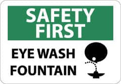 NMC - "Safety First - Eye Wash Fountain", 10" Long x 14" Wide, Aluminum Safety Sign - Rectangle, 0.04" Thick, Use for First Aid - Caliber Tooling