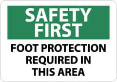 NMC - "Safety First - Foot Protection Required in This Area", 10" Long x 14" Wide, Aluminum Safety Sign - Rectangle, 0.04" Thick, Use for Accident Prevention - Caliber Tooling