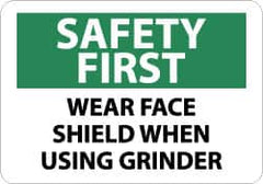 NMC - "Safety First - Wear Face Shield When Using Grinder", 10" Long x 14" Wide, Aluminum Safety Sign - Rectangle, 0.04" Thick, Use for Accident Prevention - Caliber Tooling