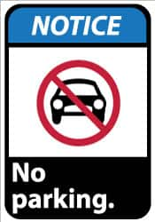 NMC - "Notice - No Parking", 14" Long x 10" Wide, Aluminum Safety Sign - Rectangle, 0.04" Thick, Use for Security & Admittance - Caliber Tooling