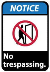 NMC - "Notice - No Trespassing", 14" Long x 10" Wide, Aluminum Safety Sign - Rectangle, 0.04" Thick, Use for Security & Admittance - Caliber Tooling