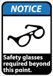 NMC - "Notice - Safety Glasses Required Beyond This Point", 14" Long x 10" Wide, Pressure-Sensitive Vinyl Safety Sign - Rectangle, 0.004" Thick, Use for Accident Prevention - Caliber Tooling