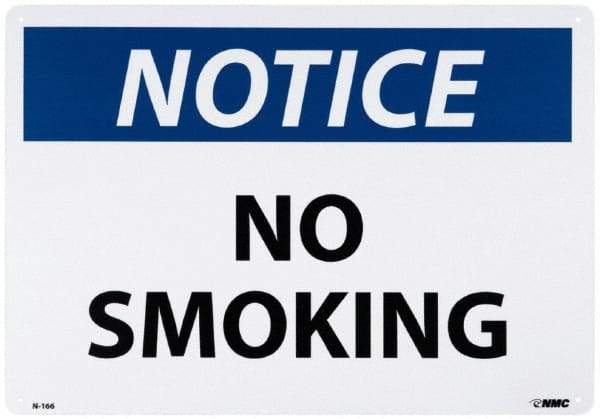 NMC - "Notice - No Smoking", 20" Long x 28" Wide, Aluminum Safety Sign - Rectangle, 0.04" Thick, Use for Accident Prevention - Caliber Tooling