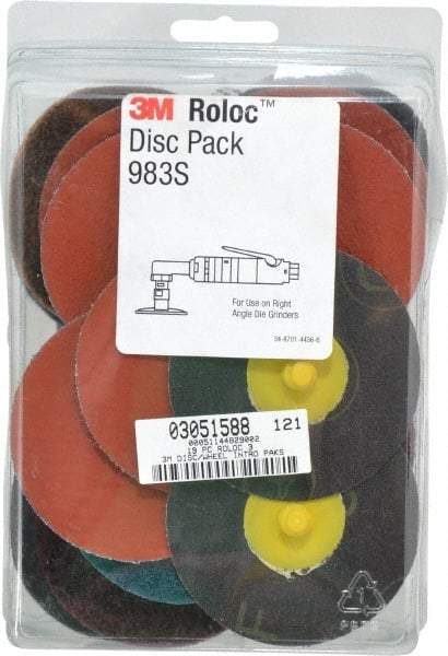 3M - 19 Piece, 3" Disc Diam, Abrasive Disc Kit - Coated & Nonwoven - Caliber Tooling