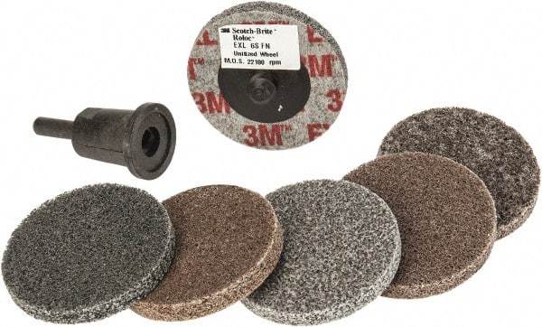 3M - 7 Piece Deburring Kit - 2" Diam Unitized Wheels in Fine, Medium & Coarse Grades, Quick Change Connection - Caliber Tooling