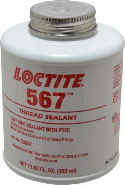 Loctite - 350 ml Brush Top Can White Pipe Sealant - Methacrylate Ester, 400°F Max Working Temp, For Sealing Metal Tapered Pipe Threads & Fittings Up to 2" - Caliber Tooling