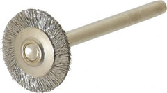 Anderson - 5/8" OD, 1/8" Shank Diam, Crimped Stainless Steel Wheel Brush - 0.005" Filament Diam, 25,000 RPM - Caliber Tooling