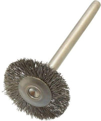 Anderson - 3/4" OD, 1/8" Shank Diam, Crimped Stainless Steel Wheel Brush - 0.005" Filament Diam, 25,000 RPM - Caliber Tooling