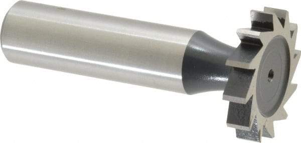 Interstate - 1" Diam x 3/16" Face Width, High Speed Steel, 12 Teeth, Shank Connection Woodruff Keyseat Cutter - Uncoated, 2-3/16" OAL x 1/2" Shank, Straight Teeth, ANSI 608, Old Standard 13 - Caliber Tooling