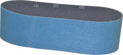 Norton - 3" Wide x 24" OAL, 80 Grit, Zirconia Alumina Abrasive Belt - Zirconia Alumina, Medium, Coated, Y Weighted Cloth Backing, Series 3X - Caliber Tooling