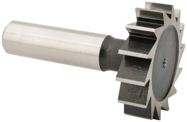 Interstate - 1-1/2" Diam x 3/8" Face Width, Cobalt, 16 Teeth, Shank Connection Woodruff Keyseat Cutter - Uncoated, 2-3/8" OAL x 1/2" Shank, Straight Teeth, ANSI 1212, Old Standard G - Caliber Tooling