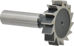 Interstate - 1-1/2" Diam x 3/8" Face Width, High Speed Steel, 16 Teeth, Shank Connection Woodruff Keyseat Cutter - Uncoated, 2-3/8" OAL x 1/2" Shank, Straight Teeth, ANSI 1212, Old Standard G - Caliber Tooling