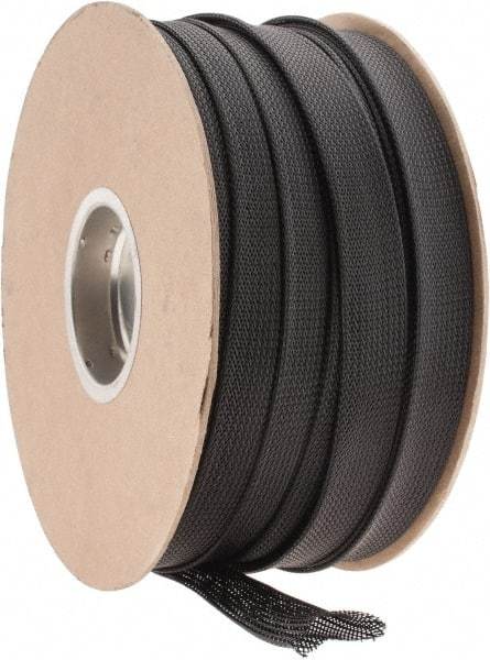 Techflex - Black Braided Expandable Cable Sleeve - 250' Coil Length, -103 to 257°F - Caliber Tooling