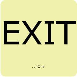 NMC - Exit, Plastic Exit Sign - 8" Wide x 8" High, English/Braille, Glow-in-the-Dark - Caliber Tooling