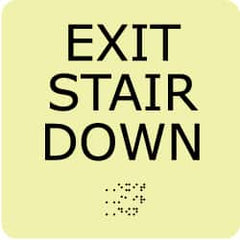 NMC - Exit Stair Down, Plastic Exit Sign - 8" Wide x 8" High, English/Braille, Glow-in-the-Dark - Caliber Tooling