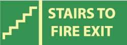 NMC - Stairs to Fire Exit, Plastic Fire Sign - 14" Wide x 5" High, Glow-in-the-Dark - Caliber Tooling