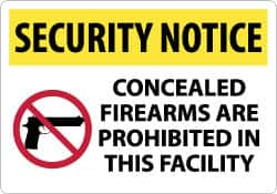 NMC - "Security Notice - Concealed Firearms Are Prohibited in This Facility", 14" Long x 20" Wide, Rigid Plastic Safety Sign - Rectangle, 0.05" Thick, Use for Security & Admittance - Caliber Tooling