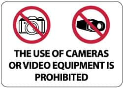 NMC - "The Use of Cameras or Video Equipment Is Prohibited", 14" Long x 20" Wide, Rigid Plastic Safety Sign - Rectangle, 0.05" Thick, Use for Security & Admittance - Caliber Tooling