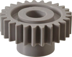 Made in USA - 20 Pitch, 1-1/4" Pitch Diam, 1.35" OD, 25 Tooth Spur Gear - 3/8" Face Width, 3/8" Bore Diam, 47/64" Hub Diam, 20° Pressure Angle, Acetal - Caliber Tooling