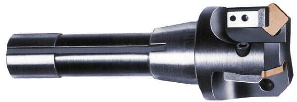 APT - 45° Lead Angle, 1" Max Cut Diam, 1" Min Cut Diam, 5/16" Max Depth of Cut, Indexable Chamfer and Angle End Mill - 1 Insert, SPG, SPU Insert Style, 3" OAL, Straight Shank - Caliber Tooling