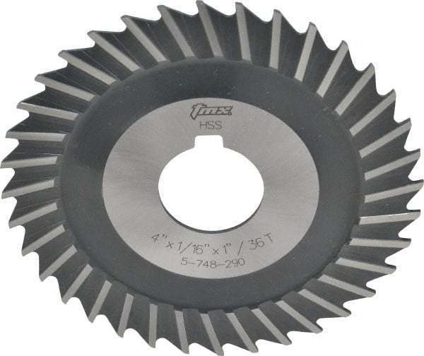 Value Collection - 4" Blade Diam x 1/16" Blade Thickness, 1" Hole, 36 Teeth, High Speed Steel Side Chip Saw - Straight Tooth, Arbor Connection, Uncoated - Caliber Tooling